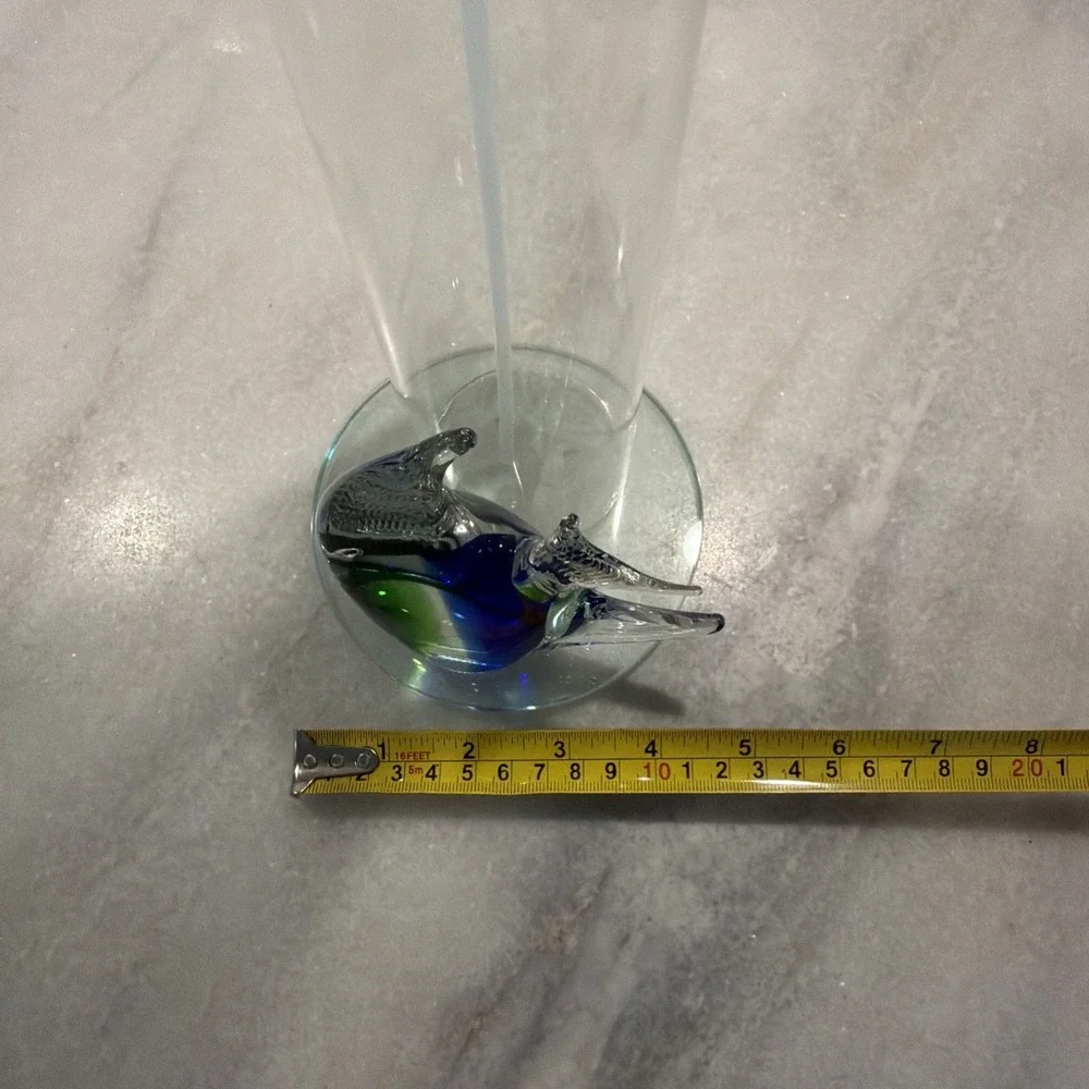 Unique Hand Blown Glass Fish Soap/lotion Clear Glass Dispenser Blue/green